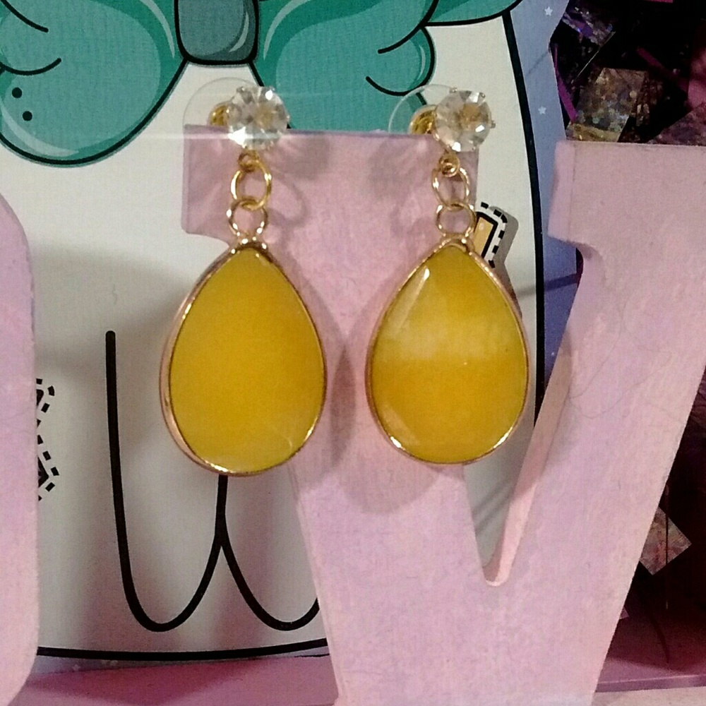 Gold wrapped yellow jade earrings